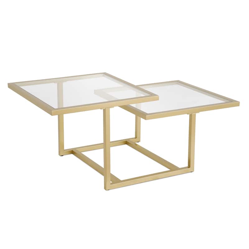 43" Contemporary Square Coffee Table with Glass Top and 2 Shelves Stylish Steel Base for Living Rooms - 43"L x 23"W x 18"H