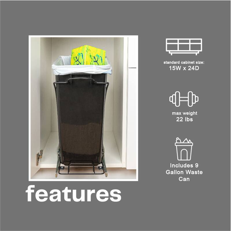 Household Essentials Chrome-Plated Steel Pull-Out/Slide-Out Single Trash Can