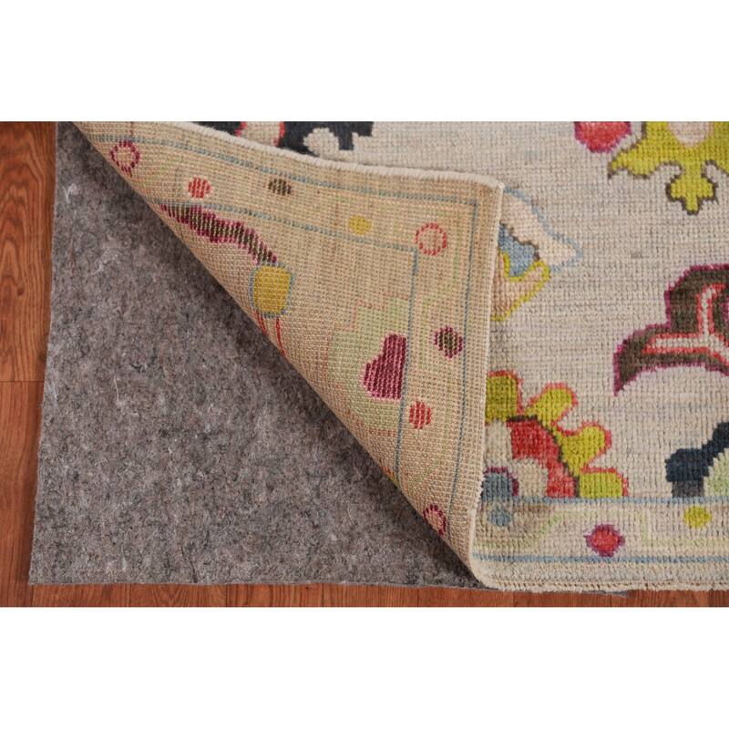 Hand Knotted Oriental 100% Wool Carpet Transitional All-Over Beige & Ivories Oushak Runner Rug - 9' 11'' X 2' 9''