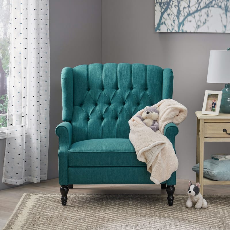 Apaloosa Oversized Tufted Fabric Oversized Pushback Recliner by Christopher Knight Home - Teal Cushion + Dark Brown