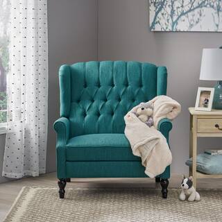Teal Oversized Wingback Push-Back Recliner with Footrest, Tufted Back, Nailheads