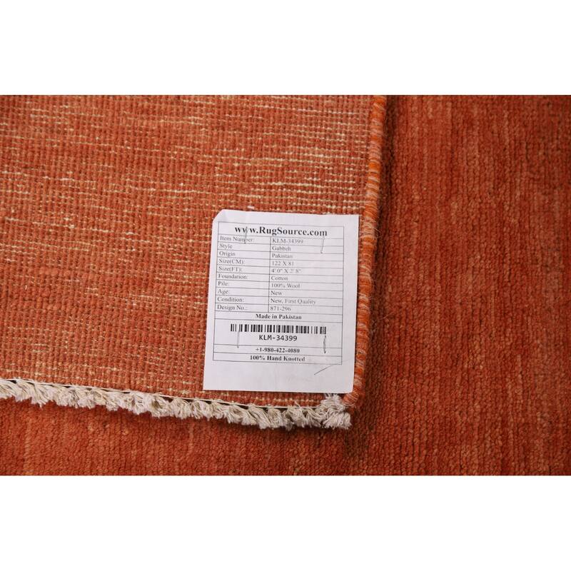 Orange Gabbeh Modern Foyer Rug Hand-Knotted Wool Carpet - 2'8"x 4'0"