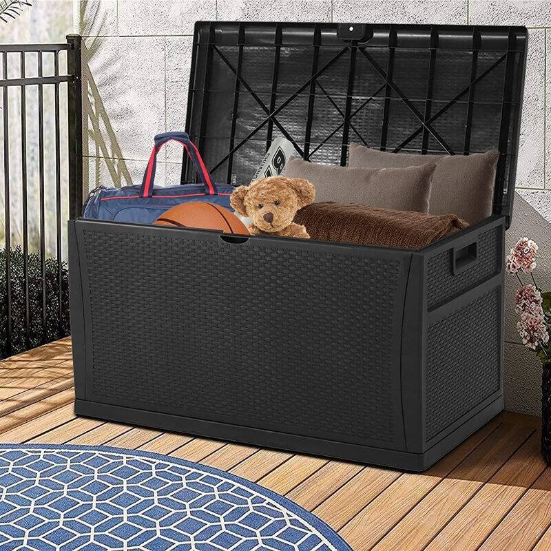 SUNCROWN 120 Gallon Deck Box Outdoor Resin Wicker Storage Container