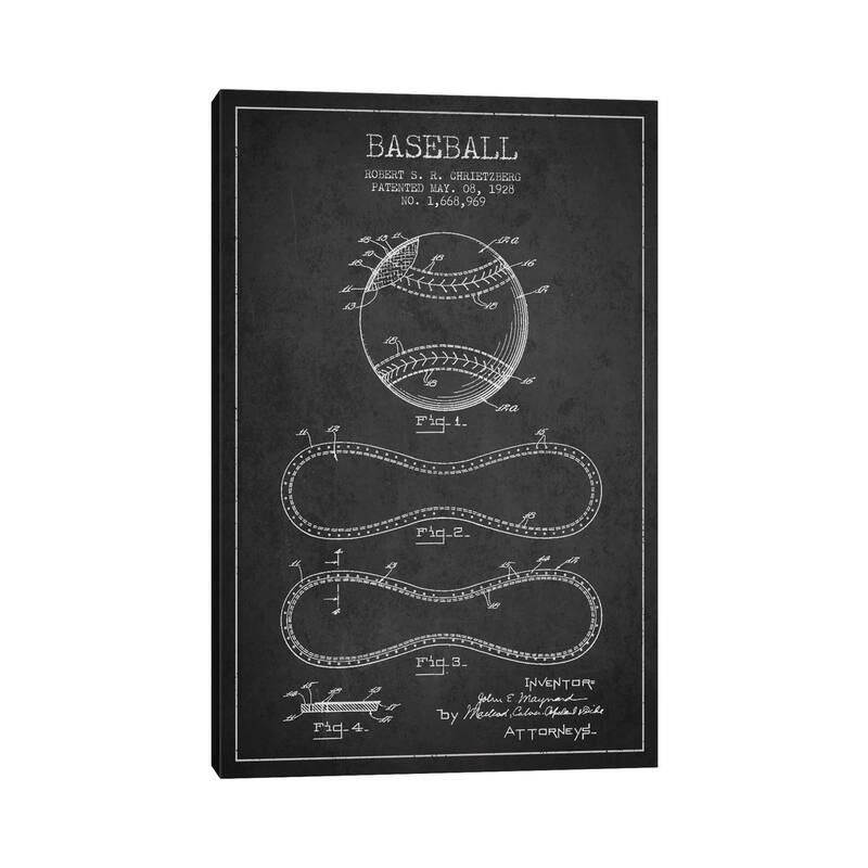 iCanvas "Baseball Charcoal Patent Blueprint" by Aged Pixel Canvas Print