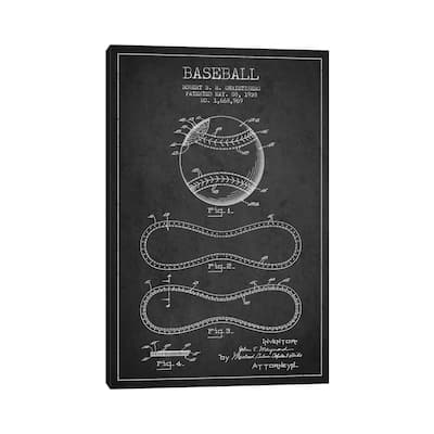 iCanvas "Baseball Charcoal Patent Blueprint" by Aged Pixel Canvas Print