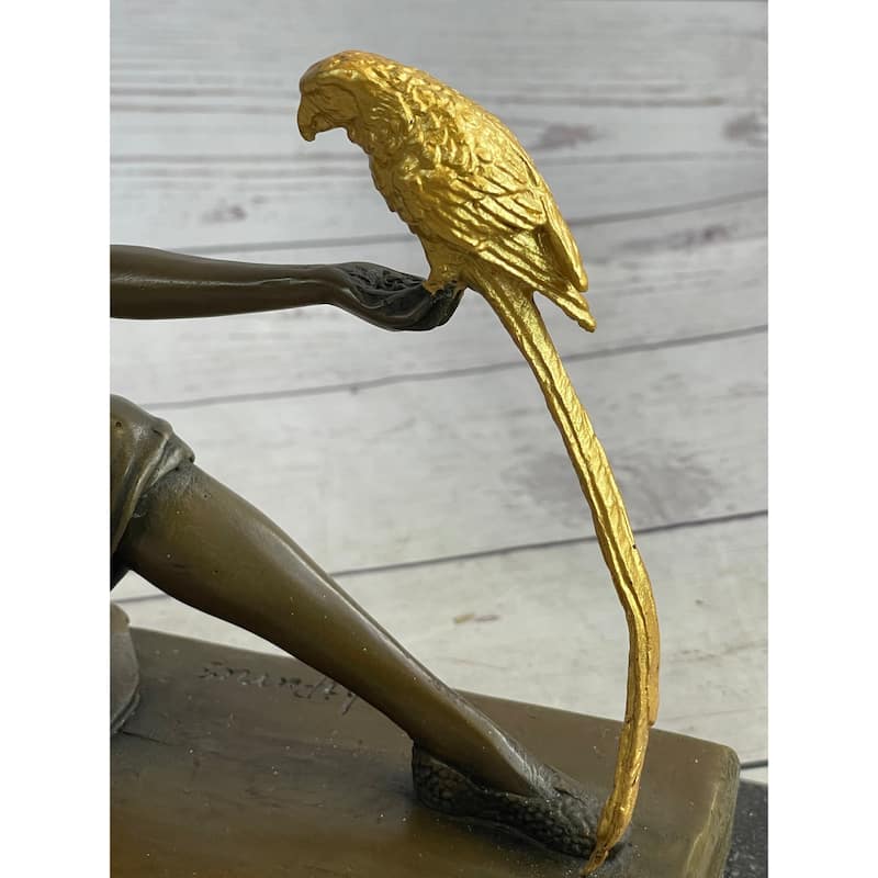 Bronze Art Nouveau Deco Sculpture Deco Girl W/ Parrot By Chiparus Home Decor