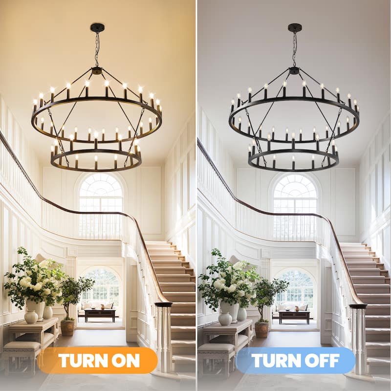 36 - Light Candle Dimmable Two Tiers Wagon Wheel Chandelier