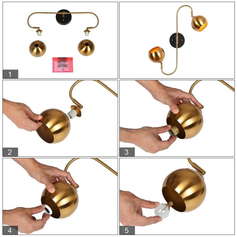 Modern Black Gold 2-Light Metal Dome Wall Sconces Dimmable Bathroom Vanity Lights