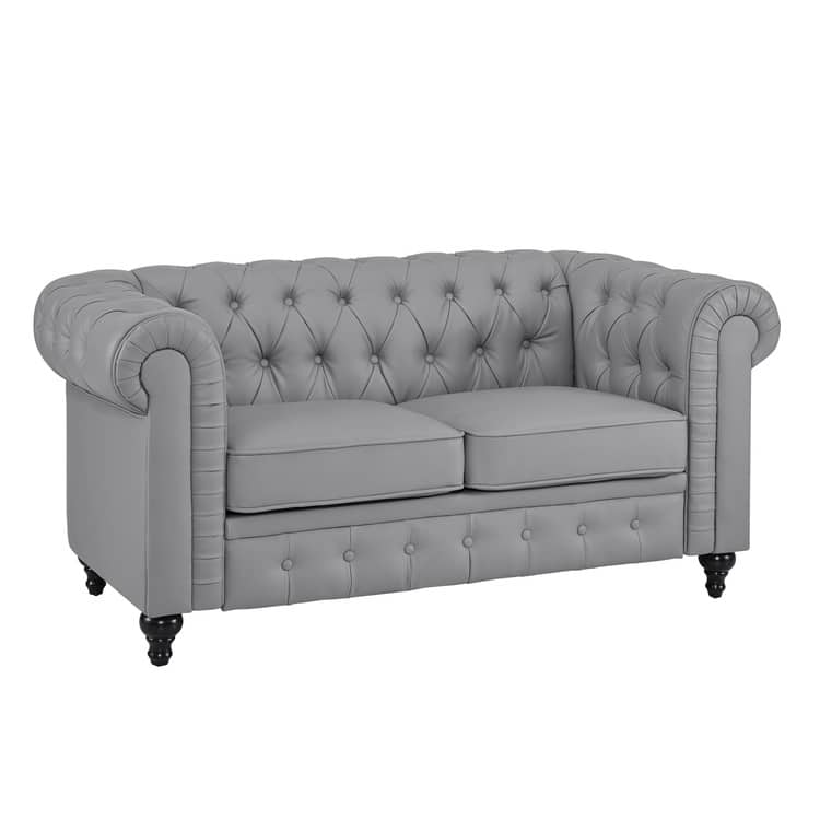 Emery Chesterfield Loveseat, Luxurious Comfort for Cozy Living Rooms, Mid-Century Modern couch, Elegance & Serenity - Gray,PU