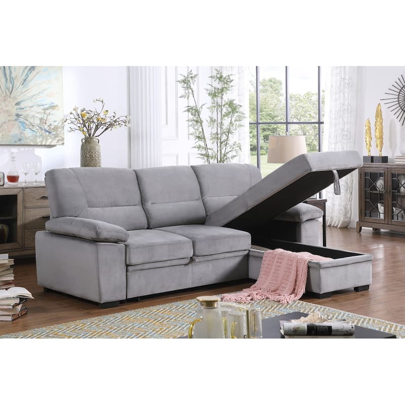 Velvet Fabric Reversible Sleeper Sectional Sofa Chaise
