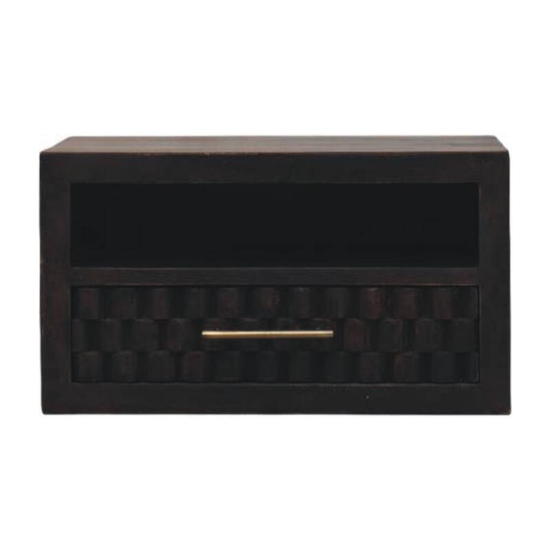 Solid Wood Arno Wall-Mounted Nightstand,Black,1-Shelf,1-Drawers