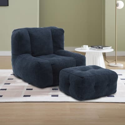 Velvet Upholstered Bean Bag Chair Lazy Chair with an Ottoman