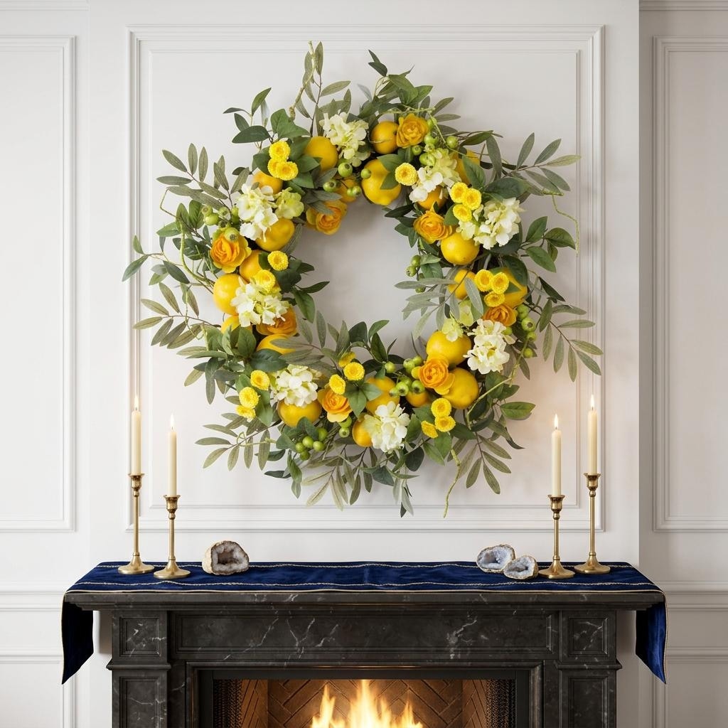 HomeRoots 28" Green White And Yellow Summer Lemon Artificial Wreath ...
