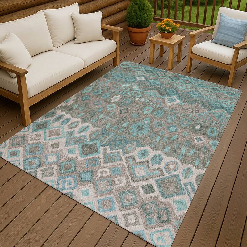 Machine Washable Indoor/ Outdoor Boho Moroccan Chantille Rug