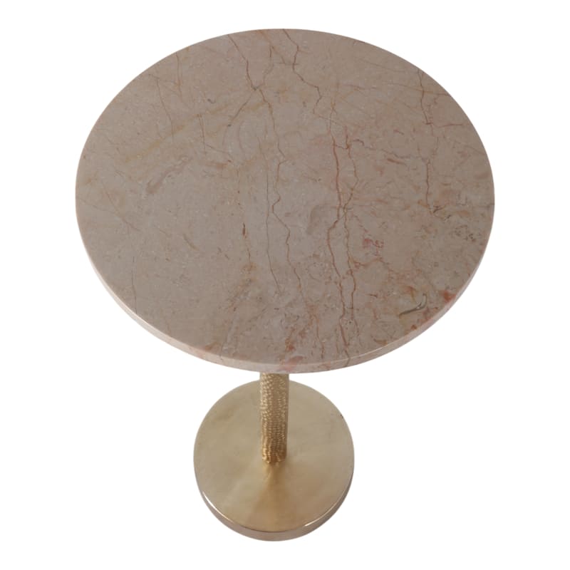 Metal and Stone Accent Table with Aluminum Base - Modern Stylish Side Table for Home Decor
