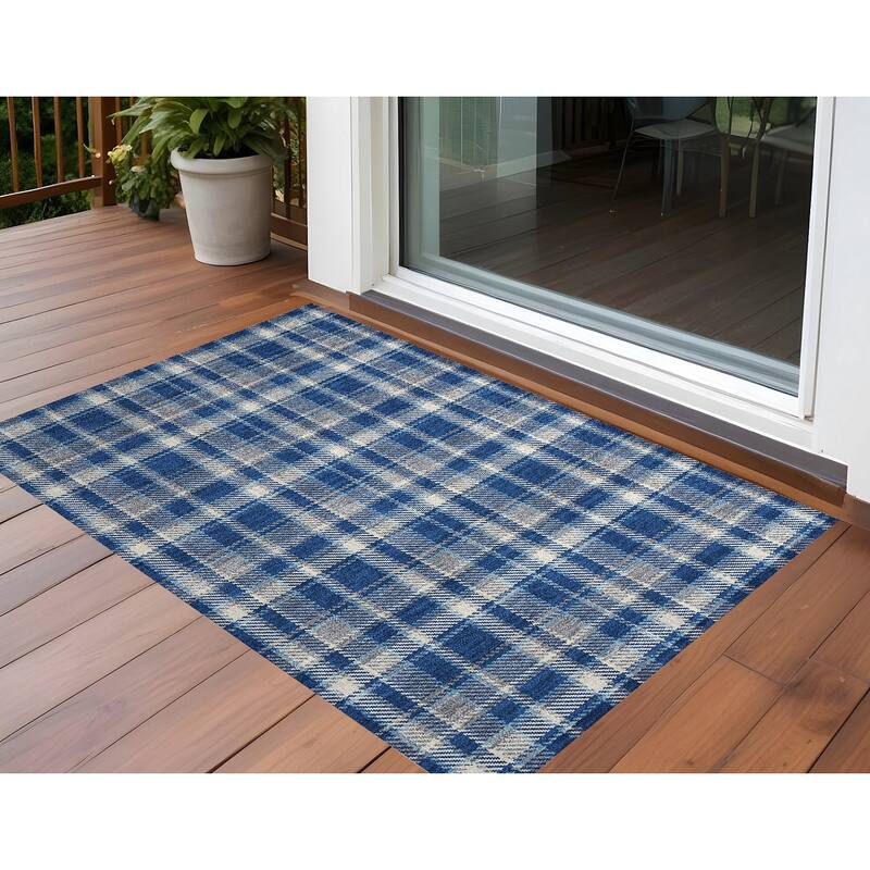 Alvasi Plaid Weather Resistant Blended Style Runner Outdoor Rug - 2' x 3' - Multi