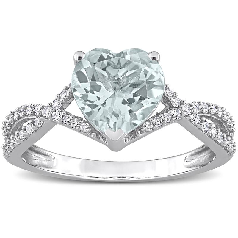 Miadora Heart-cut Aquamarine and 1/5ct TDW Diamond Crossover Ring in 14k White Gold