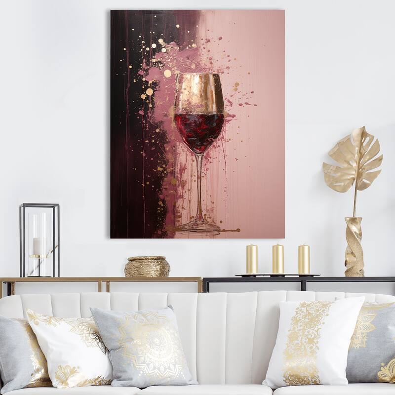 Designart "Magic Millesime Red Wine Glass" Champagne Wall Art