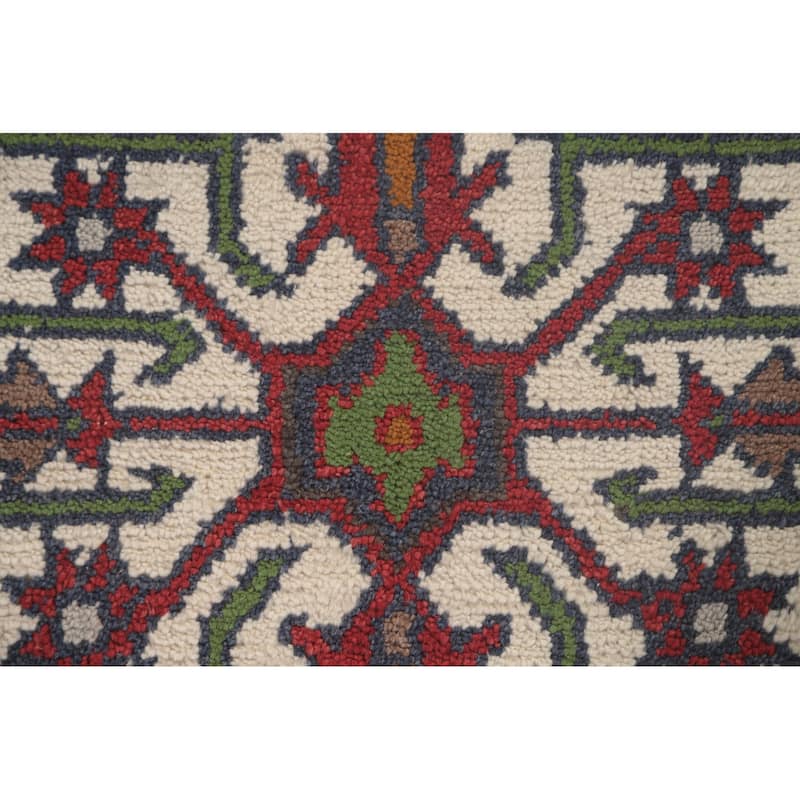 Blue Geometric Heriz Serapi Oriental Runner Rug Handmade Wool Carpet - 2'7"x 7'10"