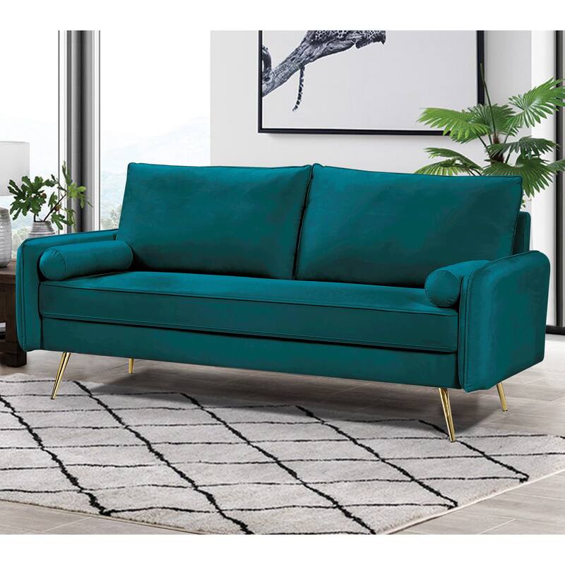 Villeda 70''W Polyester Square Arms Sofa - Greenish Blue