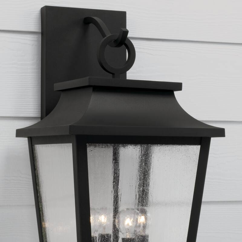 13"W x 24"H 4-Light Outdoor Tapered Wall Lantern in Oiled Bronze with Ripple Glass