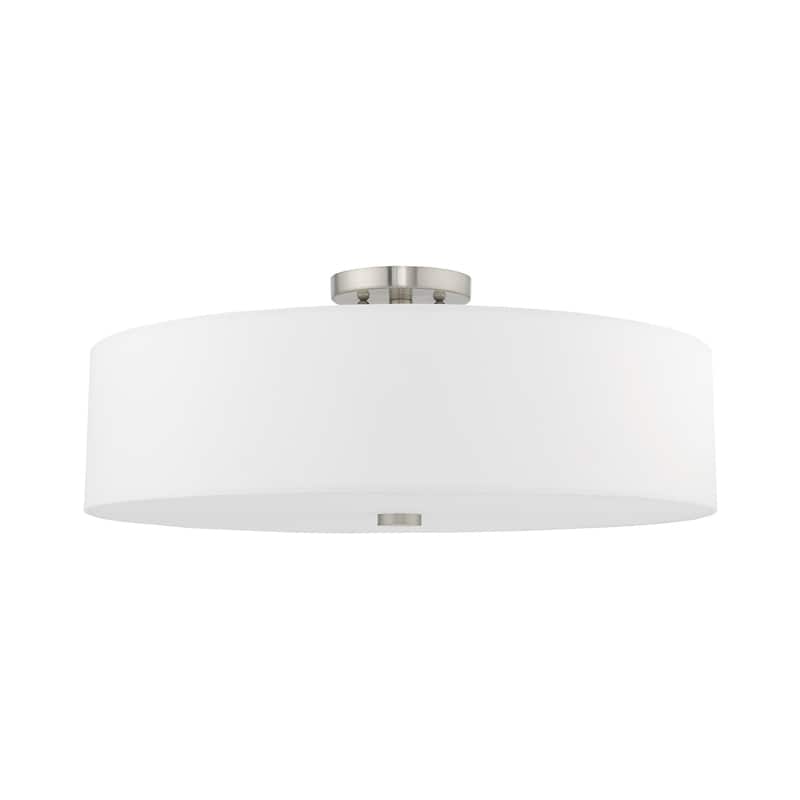 Livex Lighting 5-light Semi-flush Ceiling Fixture, 52141, 52142 - Brushed nickel with off-white fabric shade - 22" DIA 9" H