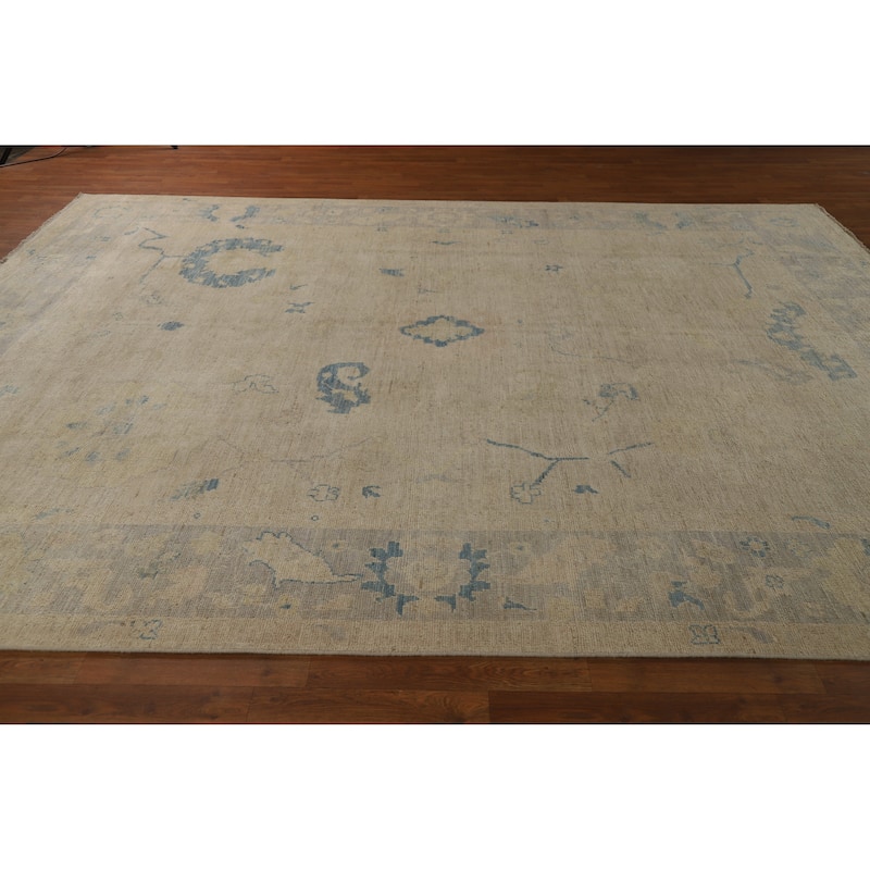 Hand Knotted Oriental 100% Wool Carpet Transitional All-Over Beige & Ivories Oushak Area Rug - 11' 9'' X 9' 0''