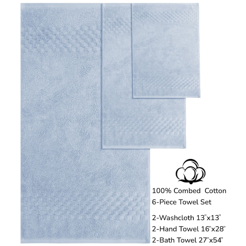 Feather and Stitch NY 650 GSM Premium Cotton 6 Piece Towel Set Super Absorbent Quick Dry Spa Quality