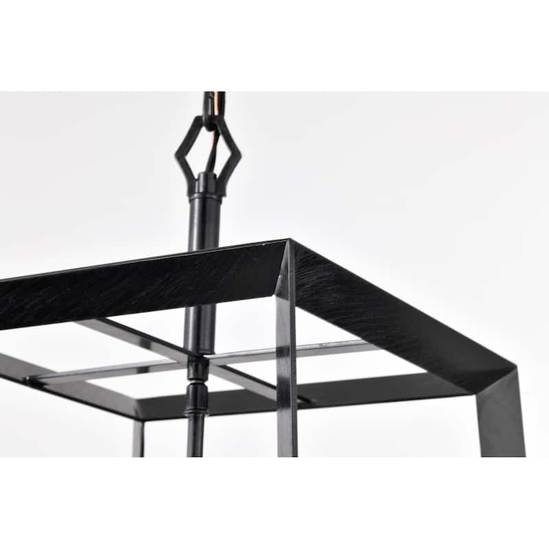 Antique Black 4-Light Farmhouse Lantern Pendant with Clear Glass Shades