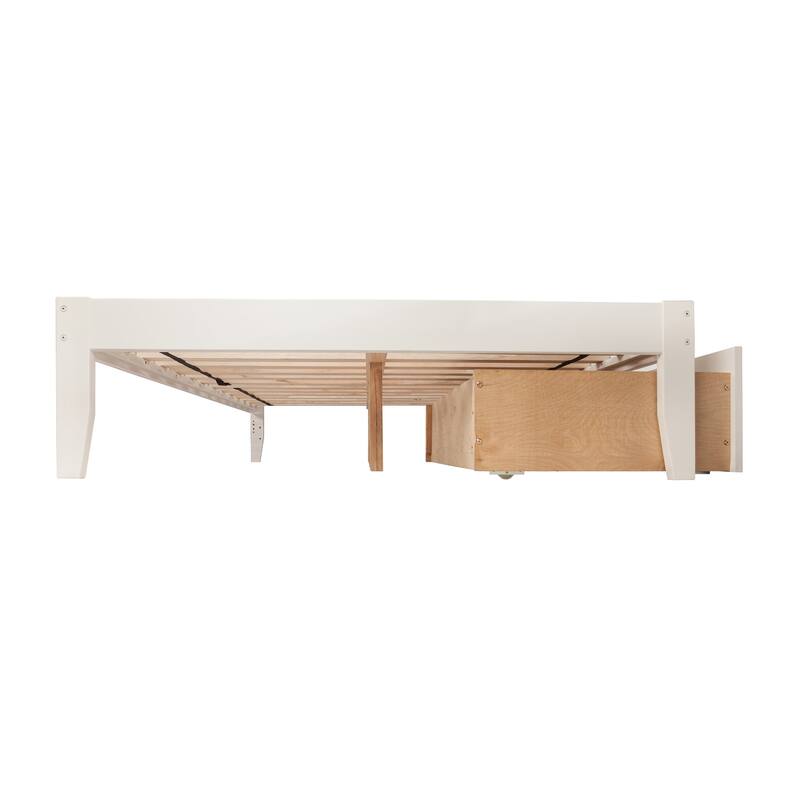 Nantucket King Platform Bed with Footboard and 2 Bed Drawers in White
