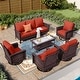 preview thumbnail 63 of 99, MAISON ARTS Extra-Large Patio Wicker Sofa Conversation Set with Coffee Table, Oversize Seat with 5.5'' Thick Padded Cushion 7 Seats + 47'' Table - Red