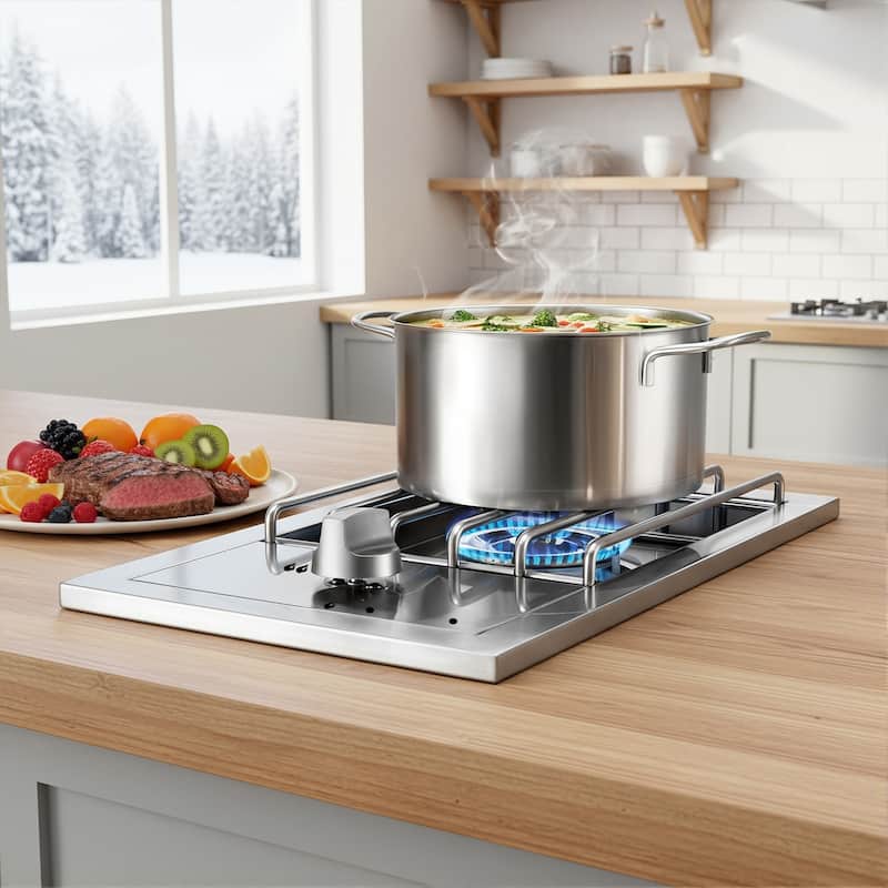 Single Grilling Side Burner, 15,000BTU Liquid Propane Side Burner, Convertible to Natural Gas, 304 Stainless Steel Built