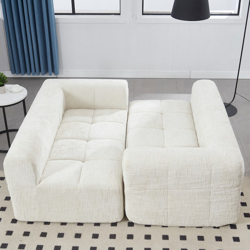 Chenille Loveseat Sofa Upholstered Deep Seat Sofa, Lounge Couch Corner Sofa Minimalist Modular Couches for Apartment