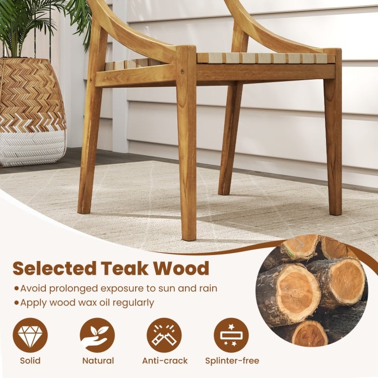 Natural Teak Wood Woven Webbing Dining Chair Armless Indoor Outdoor - 21" x 20.5" x 33"