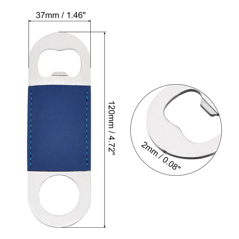 Bottle Opener, 4.7" Stainless Steel Beer Opener with Leather Handle - Blue - 3pcs