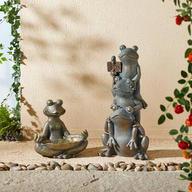 Bronze 28" H MGO Wealth Stacked Frog Statue Zen-style Coastal-style Sculpture Indoor Outdoor Figurine by Glitzhome