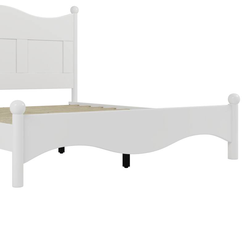 Queen Size Elegant Wood Platform Bed Frame, Retro Style, No Box Spring Needed, Sturdy Wooden Slat Support, Bedroom Furniture