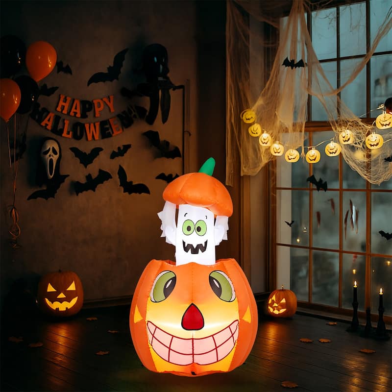 2.8FT Inflatable Pumpkin Ghost with LED Lights and Halloween Lawn Yard Decorations for Outdoor Use - 2.8 ft