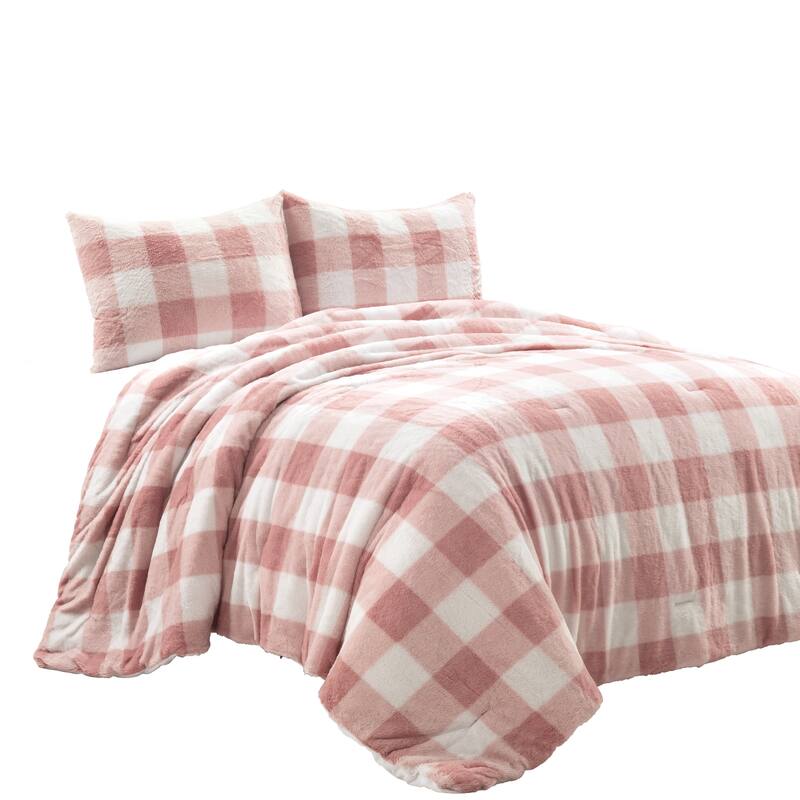 Lush Decor Plaid Ultra Soft Faux Fur Light Weight All Season Kids Back To Campus Comforter Set