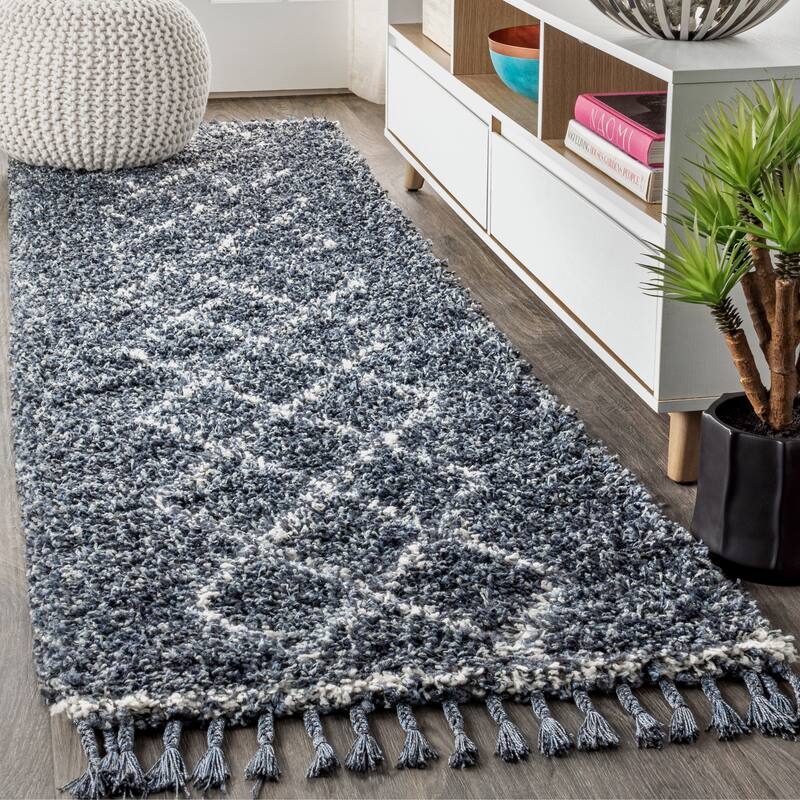 JONATHAN Y Modern Shag Plush Tassel Moroccan Tribal Geometric Trellis Area Rug