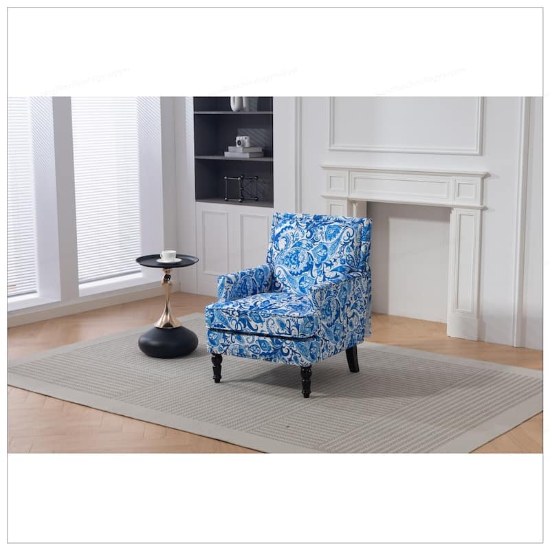 Linen Armchair with Blue and White Striped