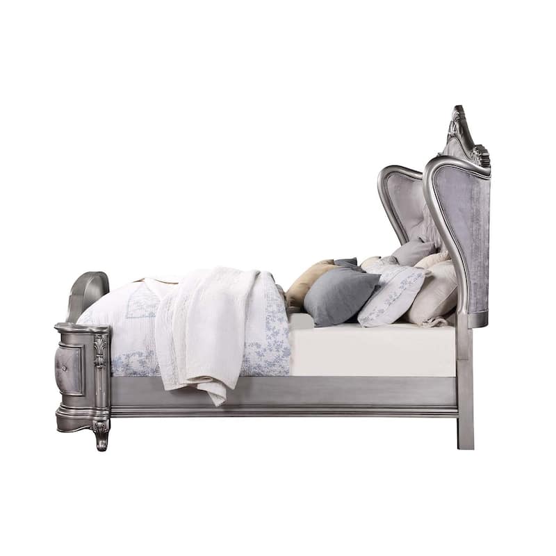 King Size Bed Frame Glam Style Antique Platinum Finish Bedroom Furniture
