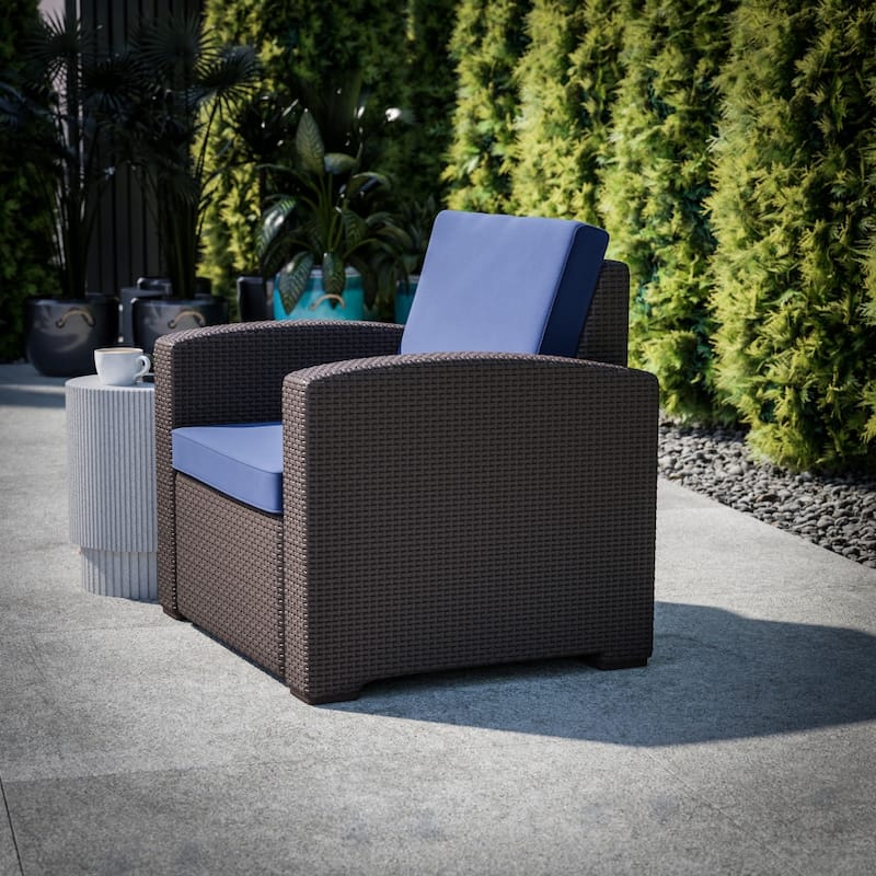 Faux Rattan Chair with All-Weather Cushion