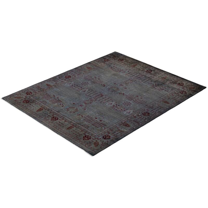 Overton Hand Knotted Wool Vintage Inspired Modern Contemporary Overdyed Gray Area Rug - 5' 10" x 7' 3"
