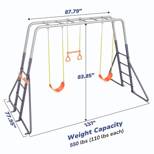 Hapfan Heavy Duty Metal Swing Sets with Monkey Bars, 2 Belt Swings