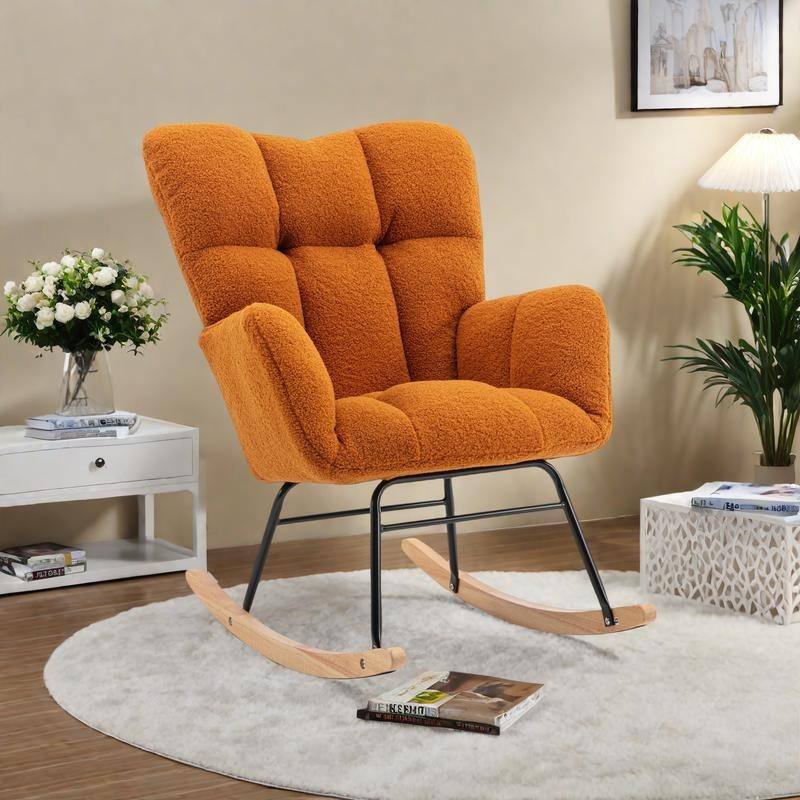 Teddy Fabric Rocking Glider Chair with Wooden Frame and 250lb Weight Capacity - Caramel