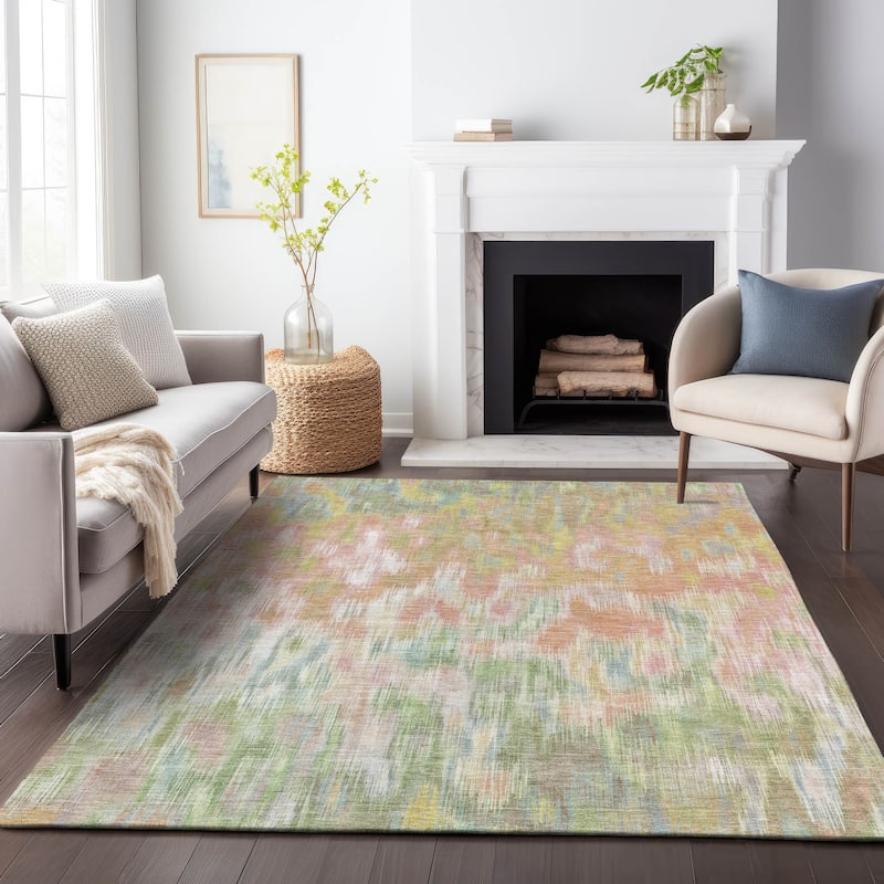 Machine Washable Indoor/Outdoor Modern Watercolor Chantille Rug