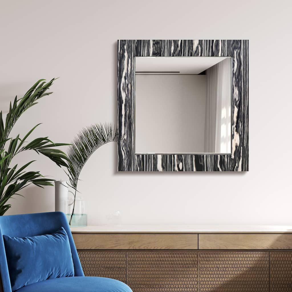 Zebra Elegance Wall Mirror, 32"x32" Square Mirror on an Exotica Stained Veneer Frame - 32"x 32"x1.6"