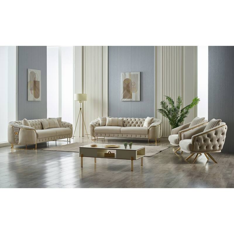 Lyndsey 4-Pieces Two Sofa Two Chair Living Room Set, Metal Leg - Cream