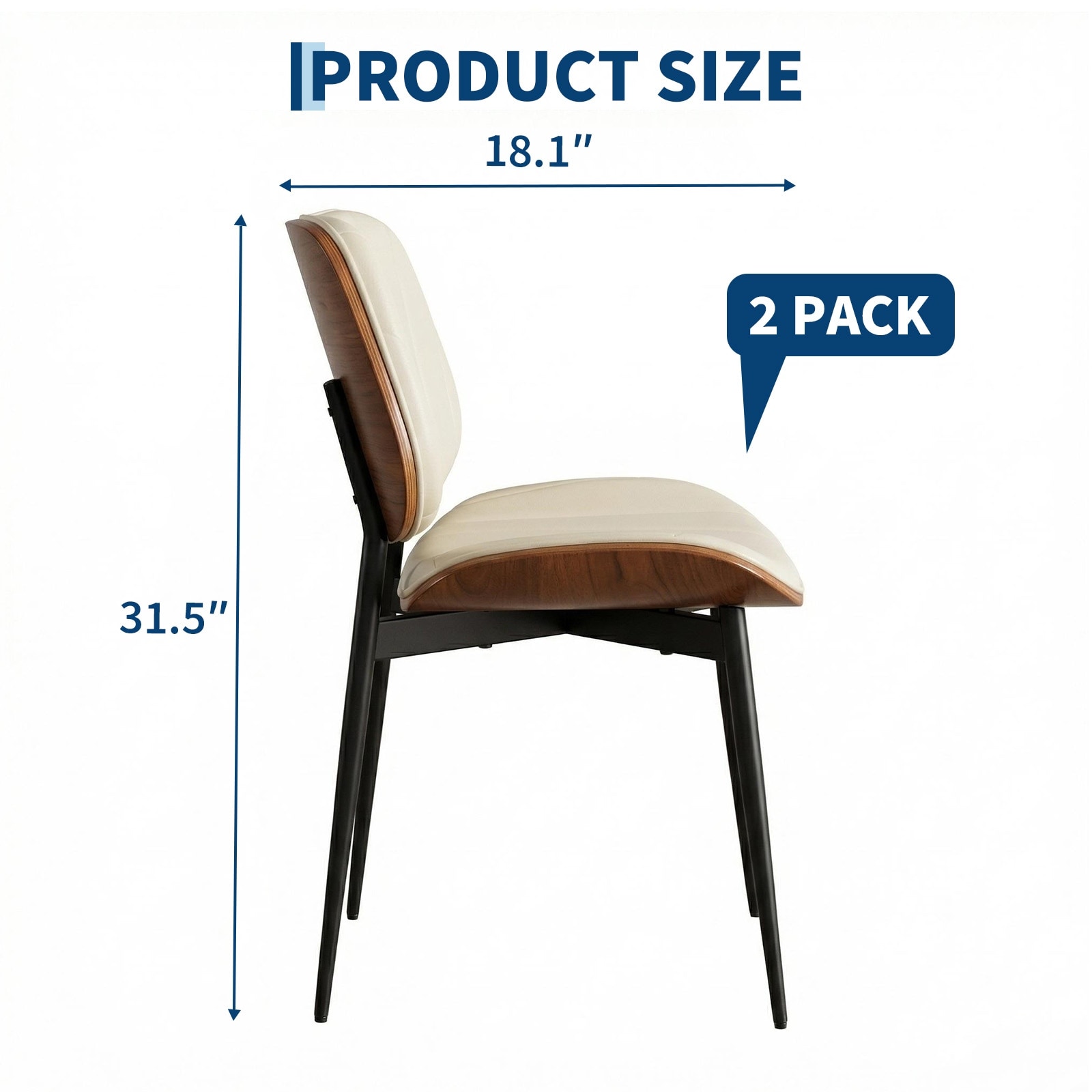 Dining Chairs Set of 2, Mid-Century Modern Upholstered PU Leather